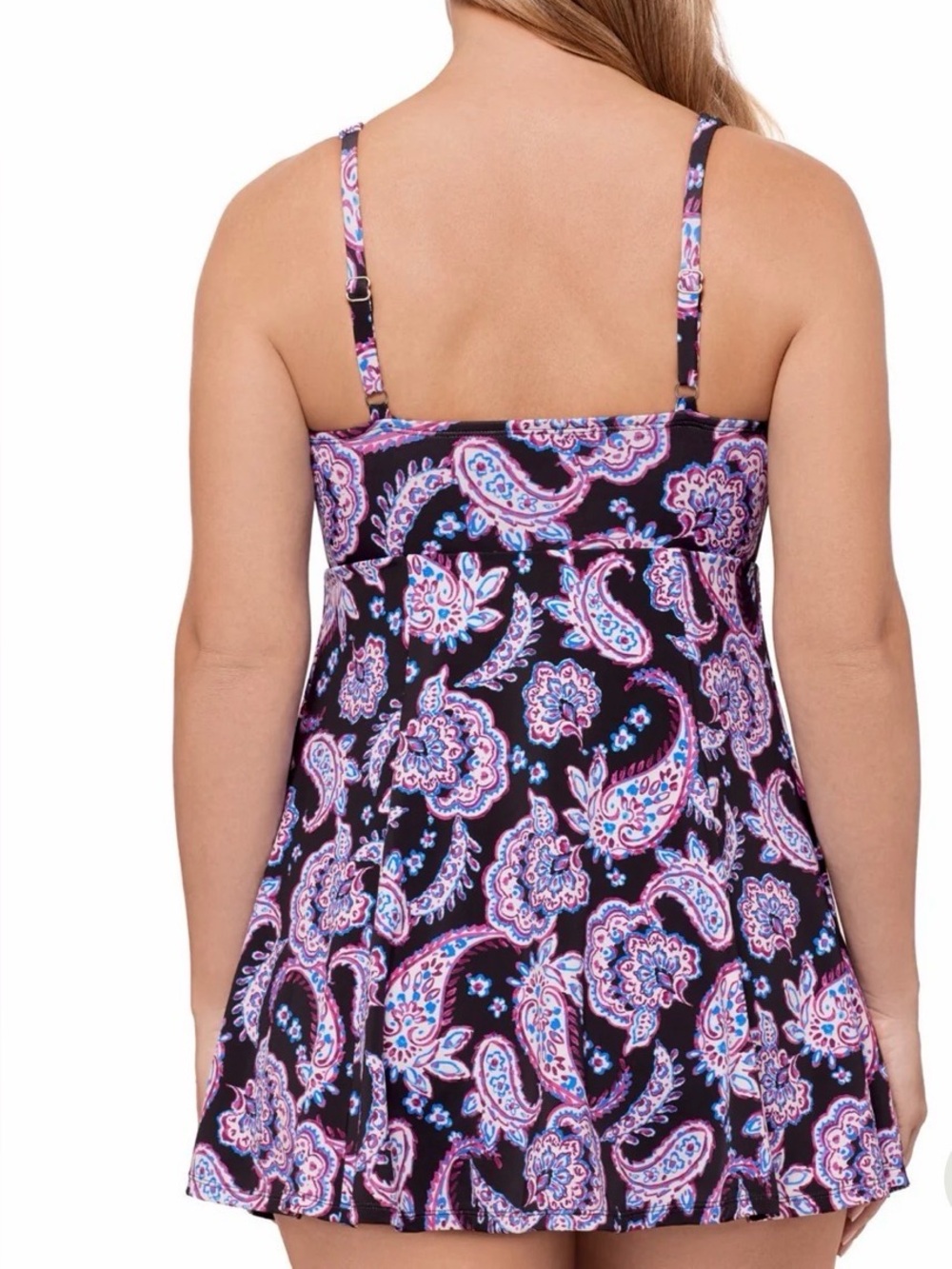 SWIM SOLUTIONS Paisley-Print Tummy-Control Swim Dress, Size 12, NWT - Picture 3 of 9
